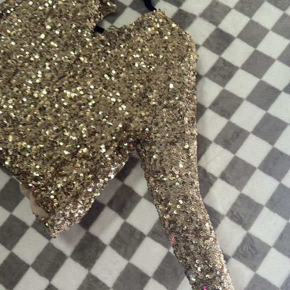 AQUA large sparkly gold rhinestone long sleeve tee/ jacket - Picture 3 of 8